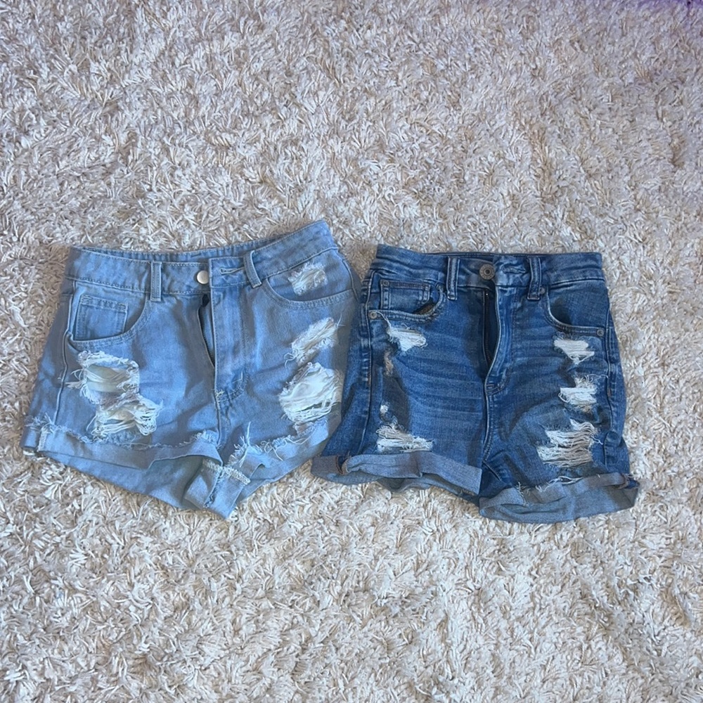 Set of two ripped jean shorts